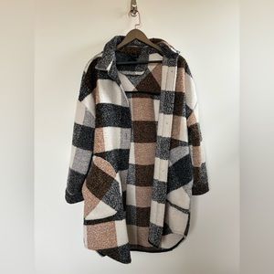 Women’s Plaid Coat - M - Black Tan Cream